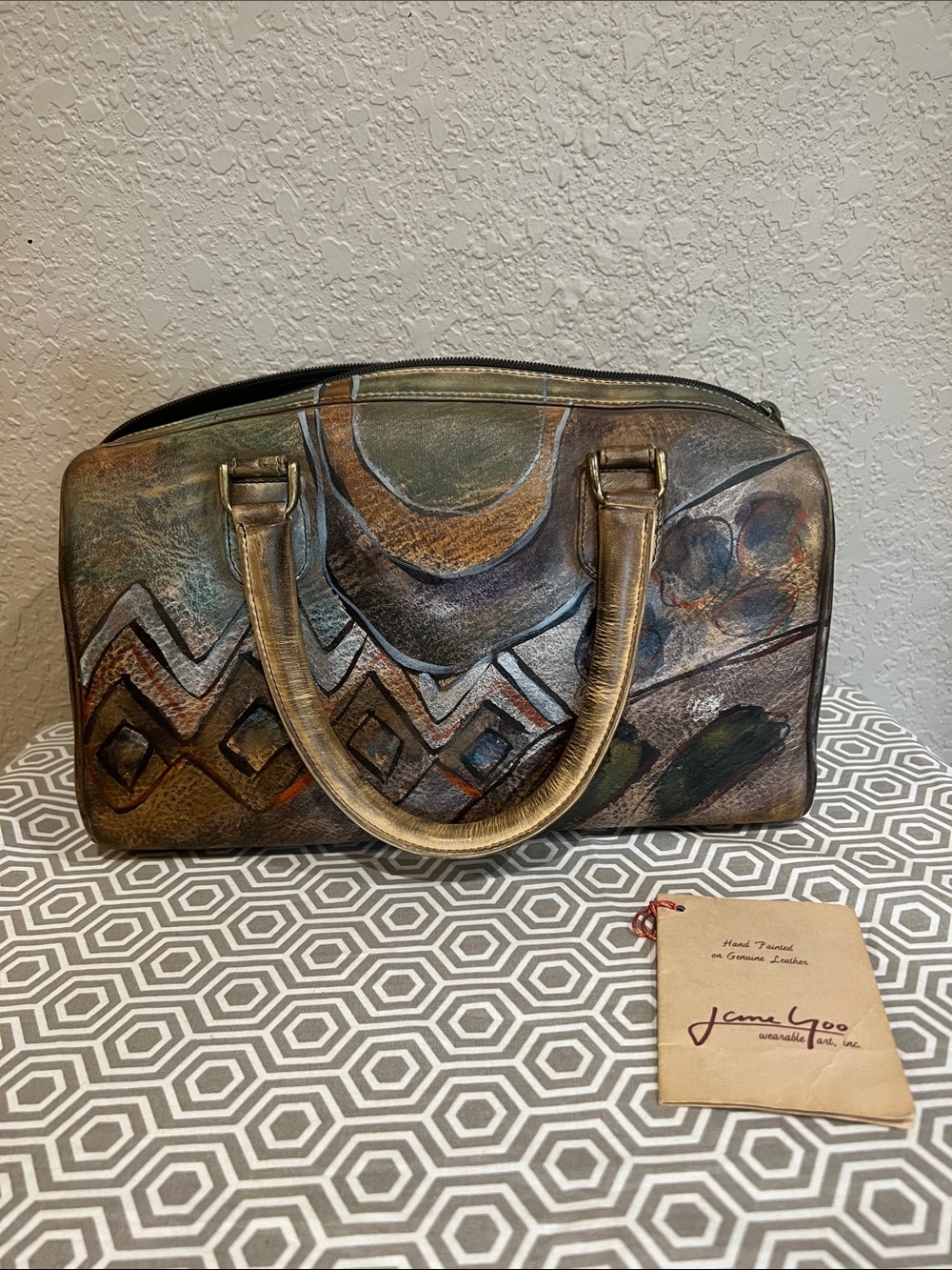 Hand-Trimmed Leather Dome Satchel - Multicolor Artistic Finish